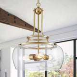 Modern Farmhouse Foyer Pendant - Cage Frame with Large Clear Seeded Glass Bowl and Edison Bulbs