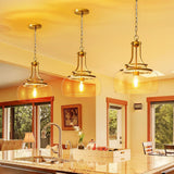 Modern Farmhouse Foyer Pendant - Cage Frame with Large Clear Seeded Glass Bowl and Edison Bulbs