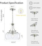 Modern Farmhouse Foyer Pendant - Cage Frame with Large Clear Seeded Glass Bowl and Edison Bulbs