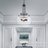 Modern Farmhouse Foyer Pendant - Cage Frame with Large Clear Seeded Glass Bowl and Edison Bulbs