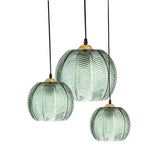 Modern Glass Pendant Lights Chandelier Green Pumpkin Ribbed Glass Shade Adjustable Cord Ceiling