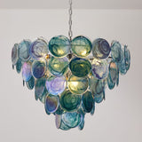 Modern Iridescent Glass Disc Chandelier - Layered Shell-Style Pendant Light