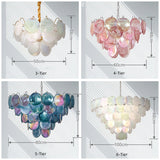 Modern Iridescent Glass Disc Chandelier - Layered Shell-Style Pendant Light