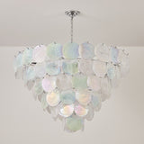 Modern Iridescent Glass Disc Chandelier - Layered Shell-Style Pendant Light