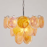 Modern Iridescent Glass Disc Chandelier - Layered Shell-Style Pendant Light