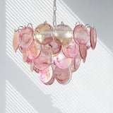 Modern Iridescent Glass Disc Chandelier - Layered Shell-Style Pendant Light