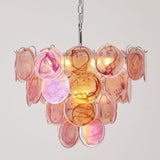Modern Iridescent Glass Disc Chandelier - Layered Shell-Style Pendant Light