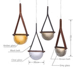 Modern Leather & Glass Bowl Pendant Light  Minimalist Hanging Lamp Chandelier