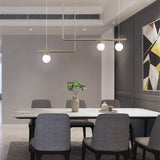Modern Linear Globe Pendant Light, Minimalist Glass Shade Chandelier for Kitchen Island & Dining Room - Gold & Black