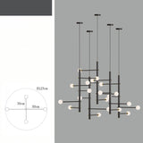 Modern Minimalist 4-Light Pendant Chandelier, Nordic Geometric Line Hanging Light with Frosted Glass Globes, Customizable Linear Chandelier