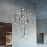Modern Minimalist 4-Light Pendant Chandelier, Nordic Geometric Line Hanging Light with Frosted Glass Globes, Customizable Linear Chandelier