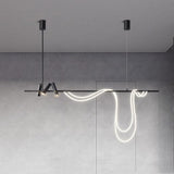 Modern Minimalist Linear Pendant Light – Nordic Creative Wave LED Chandelier with Spotlights, 1.2m-2m Length