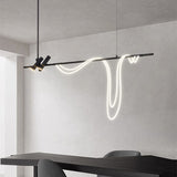 Modern Minimalist Linear Pendant Light – Nordic Creative Wave LED Chandelier with Spotlights, 1.2m-2m Length