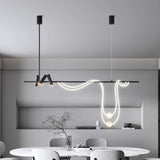 Modern Minimalist Linear Pendant Light – Nordic Creative Wave LED Chandelier with Spotlights, 1.2m-2m Length