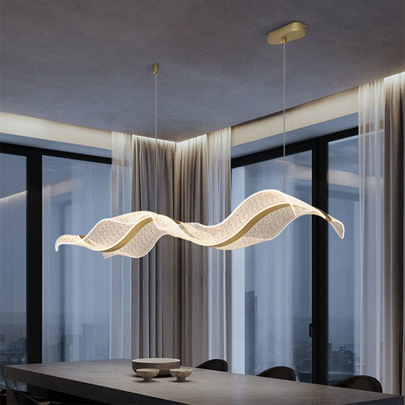 Modern Minimalist Wave LED Pendant Light Chandelier Tri-color Dimmable