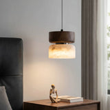 Modern Minimalist Wood & Alabaster Pendant Light