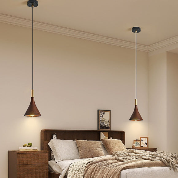 Modern Minimalist Wooden Pendant Light with Gold Accent