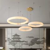 Modern Natural Alabaster Ring Chandelier - Solid Brass LED Pendant Light