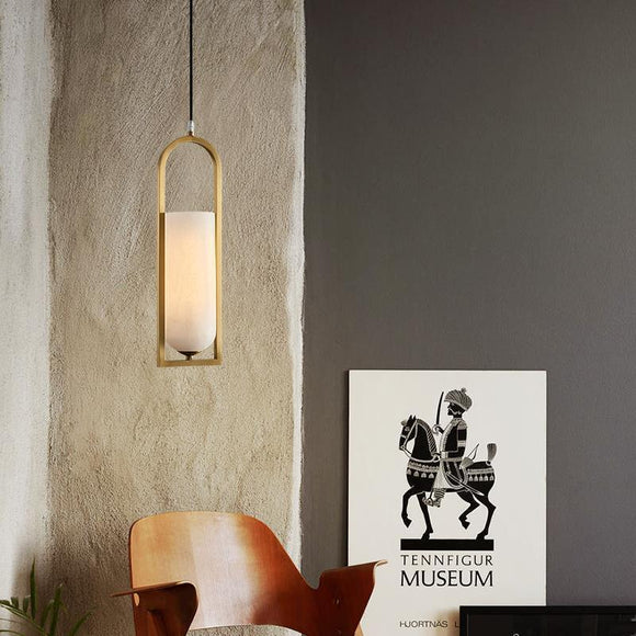 Modern Nordic Alabaster Glass Pendant Light - Gold Frame Minimalist Hanging Lamp