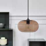 Modern Nordic Tinted Glass Pendant Light – Hand-Blown Oval Hanging Lamp