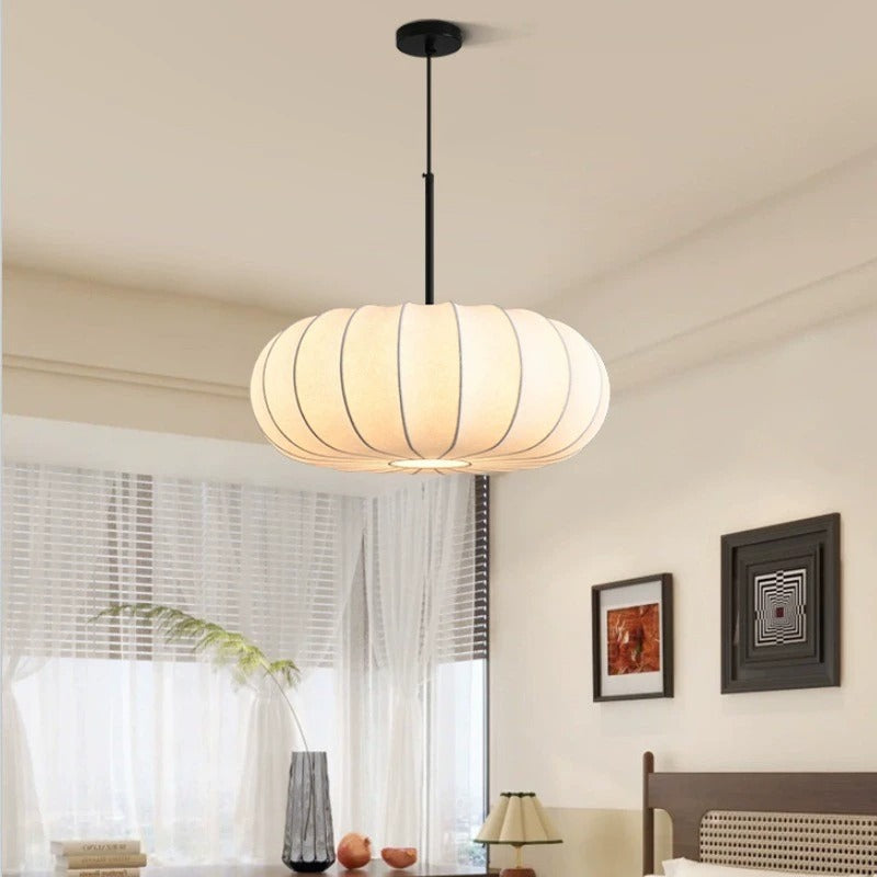 Modern Silk Pumpkin Pendant Light - Mid-Century Japanese Zen