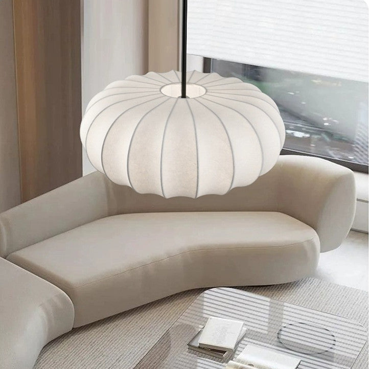 Modern Silk Pumpkin Pendant Light - Mid-Century Japanese Zen