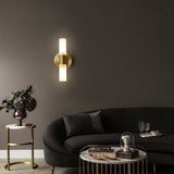 Modern Solid Brass Frosted Glass Cylinder Wall Sconce