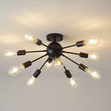 Modern Sputnik Semi-Flush Mount Ceiling Light - 10-Light Industrial Mid-Century Chandelier