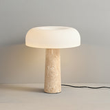 Modern Travertine Stone Table Lamp with Frosted Glass Mushroom Shade - Minimalist Nordic Desk Lamp