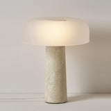 Modern Travertine Stone Table Lamp with Frosted Glass Mushroom Shade - Minimalist Nordic Desk Lamp