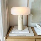 Modern Travertine Stone Table Lamp with Frosted Glass Mushroom Shade - Minimalist Nordic Desk Lamp