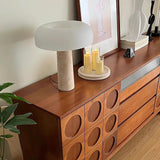 Modern Travertine Stone Table Lamp with Frosted Glass Mushroom Shade - Minimalist Nordic Desk Lamp