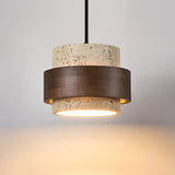 Modern Wabi-Sabi Travertine Pendant Light – Natural Stone & Solid Wood Minimalist Hanging Lamp