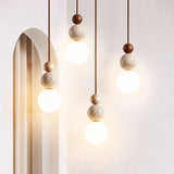 Modern Wabi-Sabi Travertine Pendant Light – Natural Stone & Solid Wood Minimalist Hanging Lamp