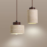 Modern Wabi-Sabi Travertine Pendant Light – Natural Stone & Solid Wood Minimalist Hanging Lamp