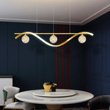 Modern Wavy LED Linear Pendant Light with Sparkle Crystal Globes
