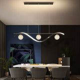 Modern Wavy LED Linear Pendant Light with Sparkle Crystal Globes