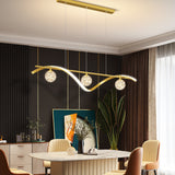 Modern Wavy LED Linear Pendant Light with Sparkle Crystal Globes