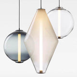 Modern Glass Pendant Light, Diamond & Globe Shapes, LED Tube Inside