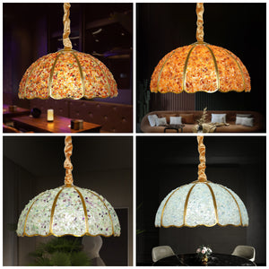 Handmade Mosaic Seashell Copper Crystal Dome Hemispherical Pendant Lamp