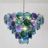 Modern Iridescent Glass Disc Chandelier - Layered Shell-Style Pendant Light