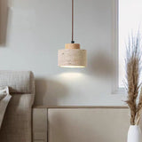Natural Stone Wabi-Sabi Pendant Light Collection Volcanic Lava Rock Hanging Lamps with Raw Wood or Walnut Accents
