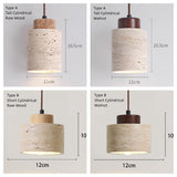 Natural Stone Wabi-Sabi Pendant Light Collection Volcanic Lava Rock Hanging Lamps with Raw Wood or Walnut Accents