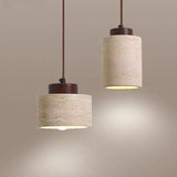 Natural Stone Wabi-Sabi Pendant Light Collection Volcanic Lava Rock Hanging Lamps with Raw Wood or Walnut Accents