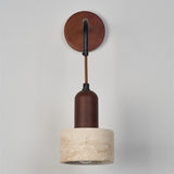 Natural Travertine & Walnut Wood Wall Sconce Collection - Minimalist Stone Sconce, Wabi-Sabi Style LED Wall Lamp