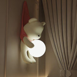 Nordic Whimsical Teddy Bear Wall Sconce – Frosted Moon Orb Night Light