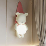 Nordic Whimsical Teddy Bear Wall Sconce – Frosted Moon Orb Night Light