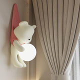 Nordic Whimsical Teddy Bear Wall Sconce – Frosted Moon Orb Night Light