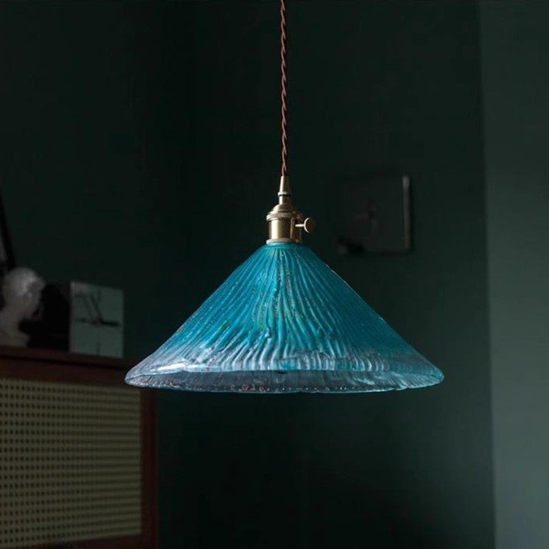 Retro Blue/Green Hand-Blown Glass Pendant Light Mini-Pendant Light
