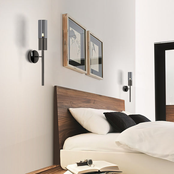 Modern Cylindrical Wall Sconce with Smoked Glass Shade